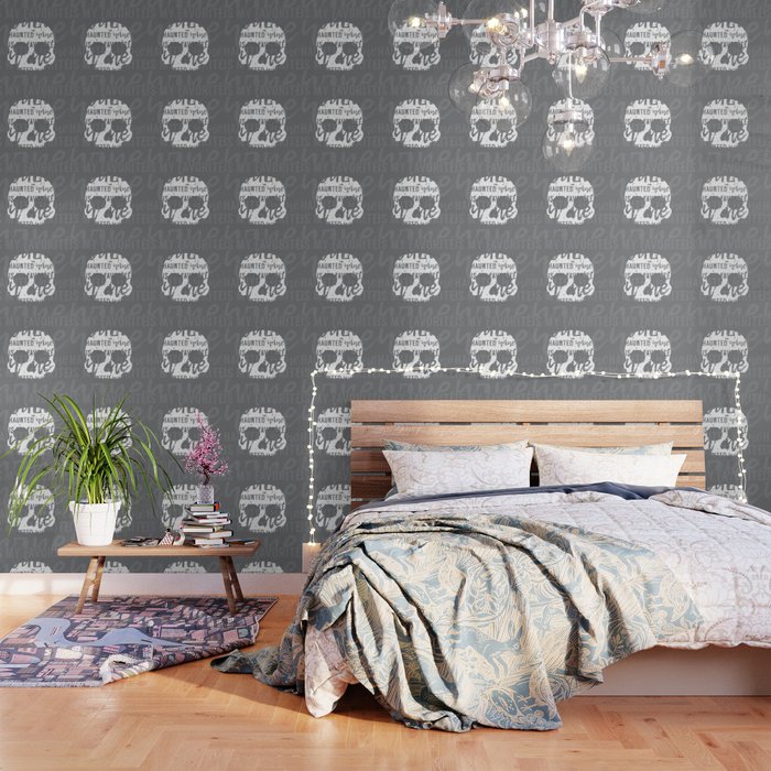 Skull with Wine Typography Gray White Wallpaper
