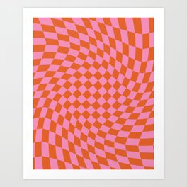 Retro Orange and Pink Checker Art Print