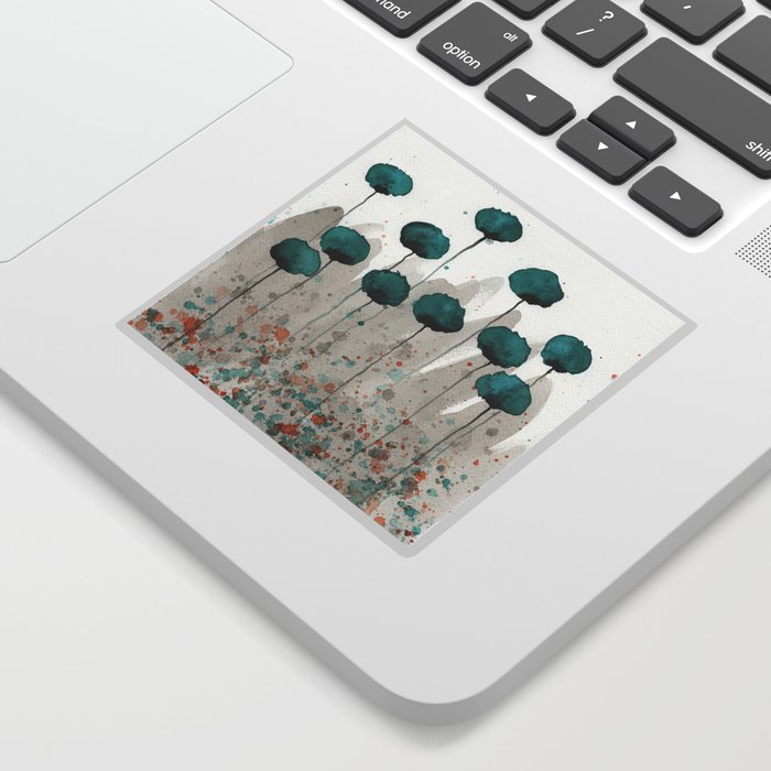 Teal and Gray Poppies Sticker