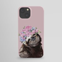 Gorgeous Sloth with Flower Crown in Pink iPhone Case