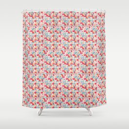 Charming Red & Blue Floral Shower Curtain