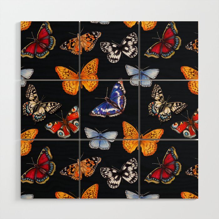 Butterflies On Black Wood Wall Art