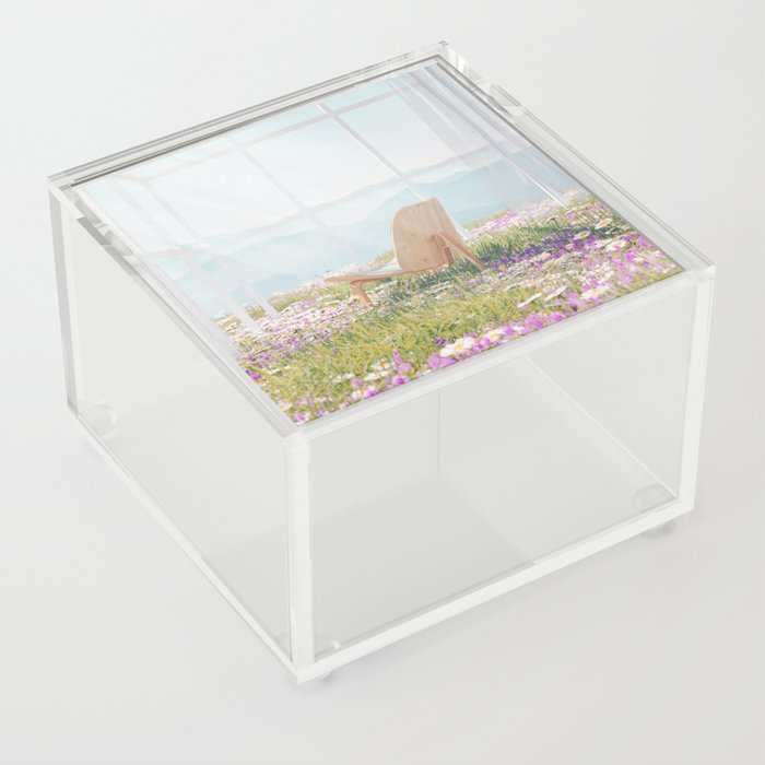 One with nature; bio home of the future with meadows of flowers and solar windows color magical realism photograph / photography Acrylic Box