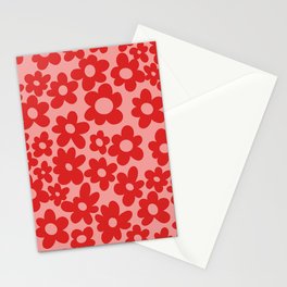 PINK AND RED RETRO FLOWERS Stationery Cards