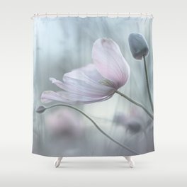 Floral Rhapsody White Poppy Anemone Shower Curtain