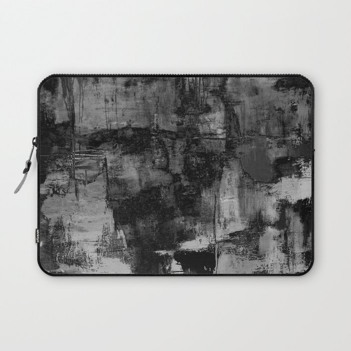 Crackled Gray - Black, white and gray, grey textured abstract Laptop Sleeve