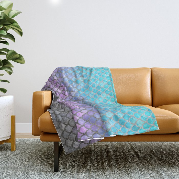 Modern Mermaid Scales 01 Throw Blanket