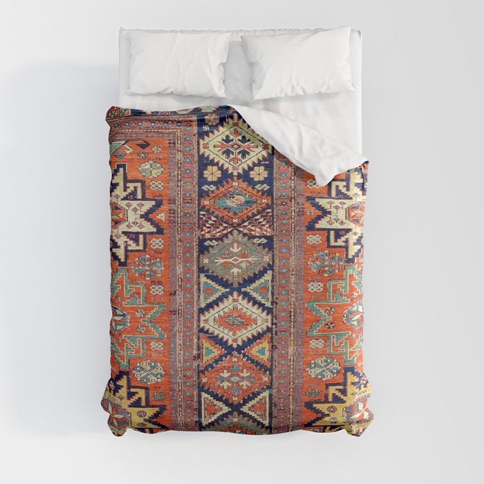 Southwestern Farmhouse V // 19th Century Colorful Red Yellow Blue Green Aztec Farm Stars Pattern Duvet Cover