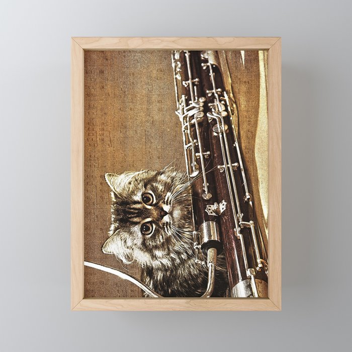 Music was my first love - cat and bassoon Framed Mini Art Print