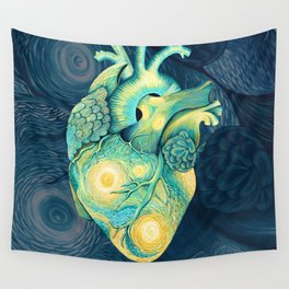 Anatomical Human Heart - Starry Night Inspired Wall Tapestry