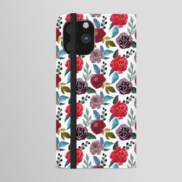 Red and burgundy watercolor flowers iPhone Wallet Case