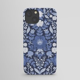 Rose Hip Folk Floral Pattern Blue iPhone Case