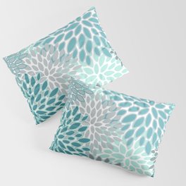 Modern, Floral Prints, Teal and Gray Pillow Sham