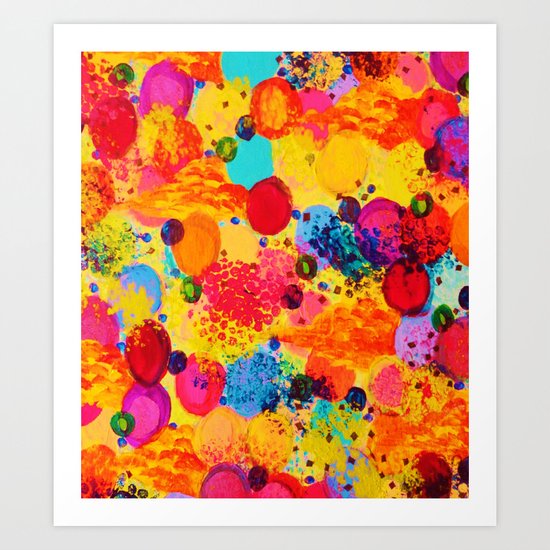 TIME FOR BUBBLY 2 - Fun Fiery Orange Red Whimsical Bubbles Bright Colorful Abstract Acrylic Painting Art Print