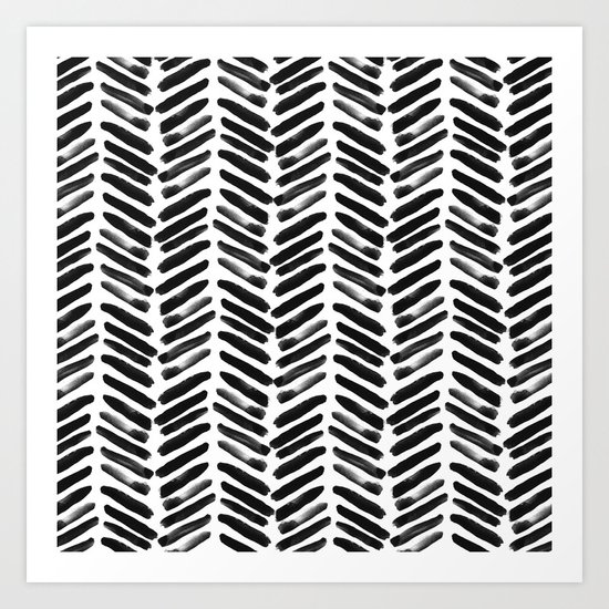 Simple black and white handrawn chevron - horizontal - #Society6 Art Print