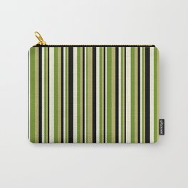 [ Thumbnail: Dark Khaki, Green, Beige, and Black Colored Lined Pattern Carry-All Pouch ]