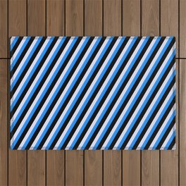[ Thumbnail: Blue, Black & Lavender Colored Striped Pattern Outdoor Rug ]