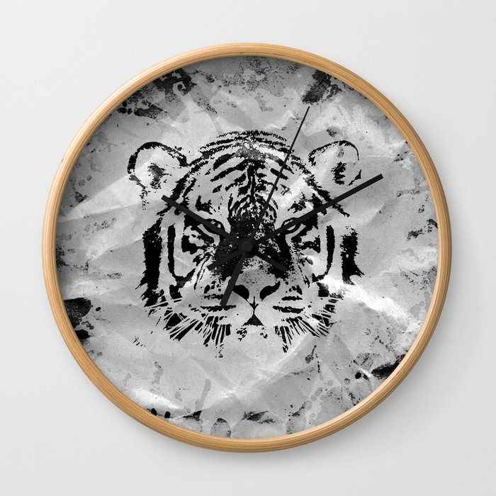 Black and white Tiger portrait  on paper canvas Wall Clock