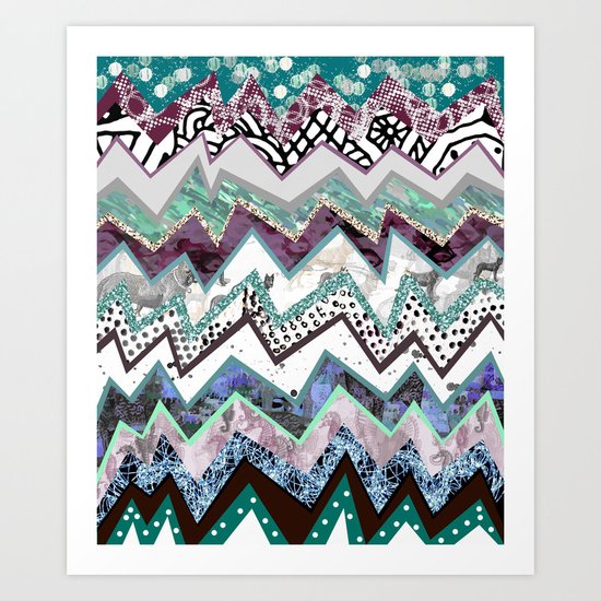 Cool Blues Zigzags Abstract Art Print