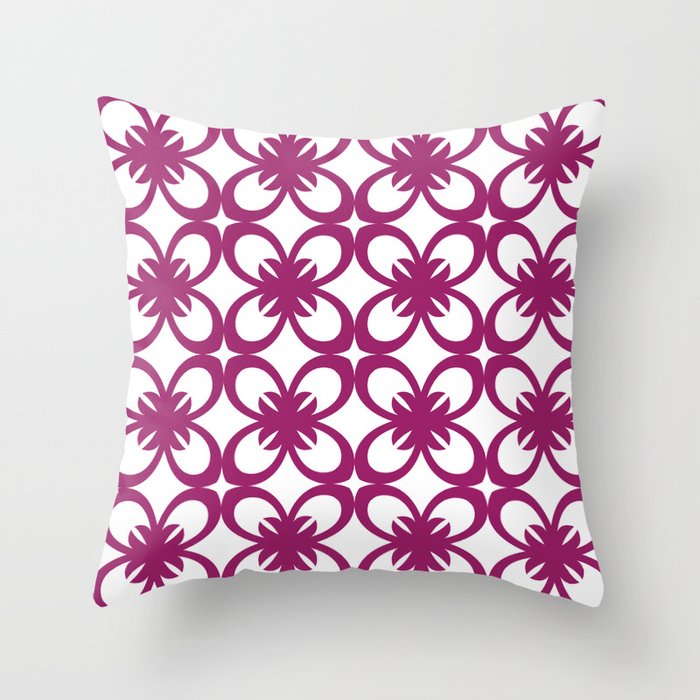 Magenta and White Minimal Floral Flower Pattern - Colour of the Year 2022 Orchid Flower 150-38-31 Throw Pillow