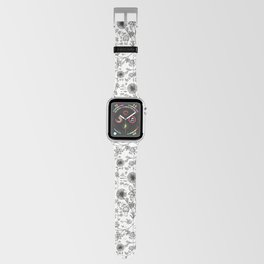 Artistic black and white hand drawn doodle floral pattern Apple Watch Band