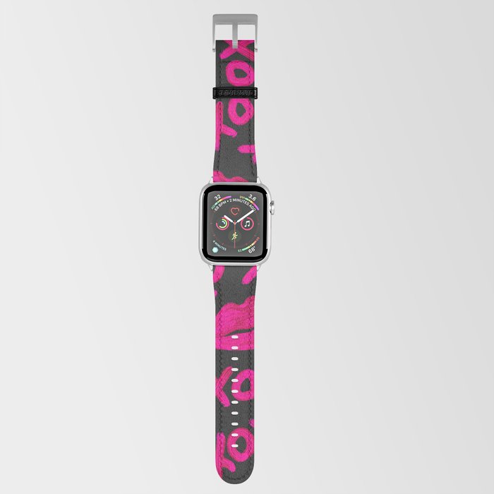 XOXO Quote Black Neon Pink Lips Lipstick Pattern Apple Watch Band