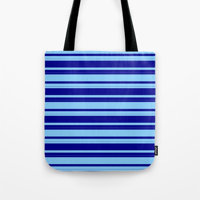 Dark Blue and Light Sky Blue Colored Stripes Pattern Tote Bag