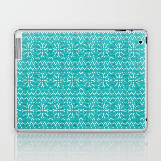 Christmas Pattern Knitted Wool Turquoise Floral Laptop & iPad Skin