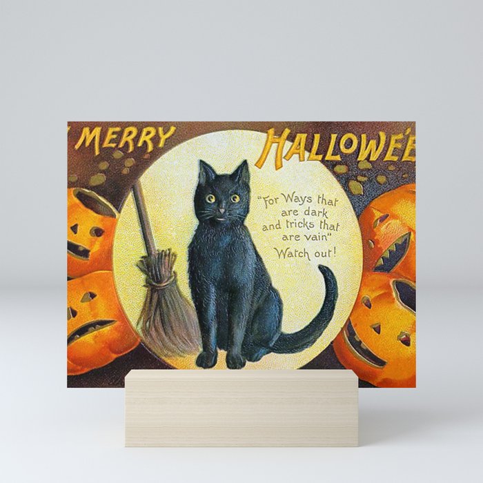 Merry Halloween Black Cat Mini Art Print By Falln