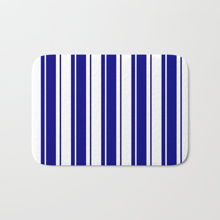 Blue & White Colored Striped/Lined Pattern Bath Mat