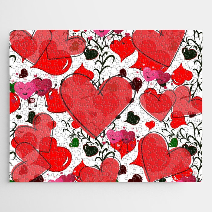 Lovely Hearts Valentines Day Anniversary Pattern Jigsaw Puzzle