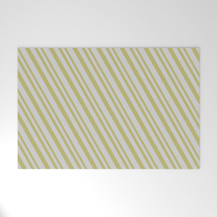 Dark Khaki and Light Grey Colored Lines Pattern Welcome Mat