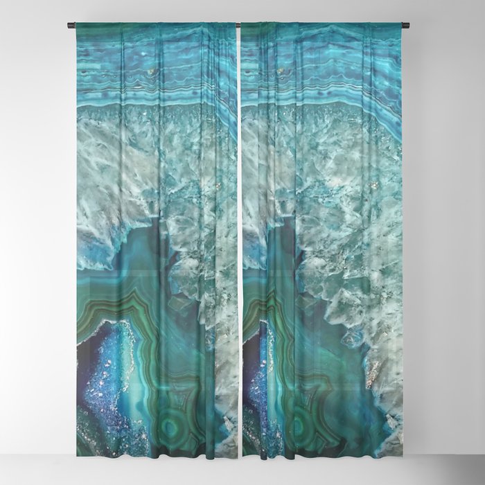 Aqua turquoise agate mineral gem stone Sheer Curtain by UtART