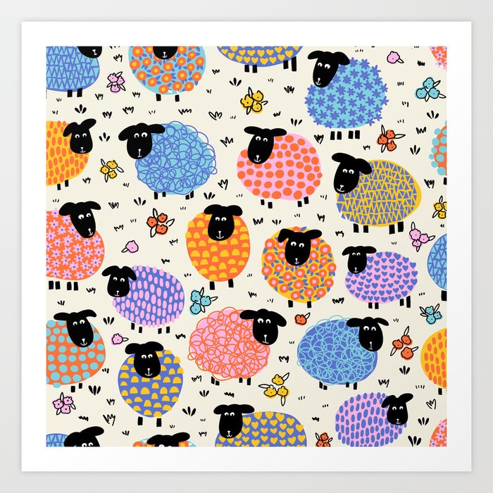 Sheep Farm Pattern Art Print