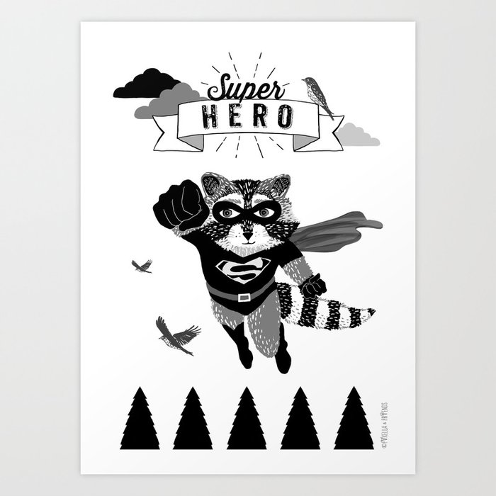 Poster Super Hero, raccoon for boys Art Print