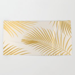 Metallic Gold Tropical Palm Fronds Beach Towel