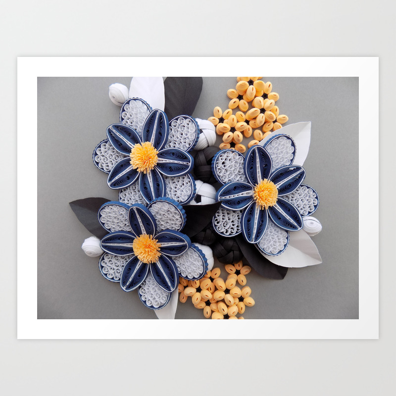 Blue Paper Quilled Flowers Floral Home Decoration Abstract Still Nature Art Art by Edyta Moson | Society6