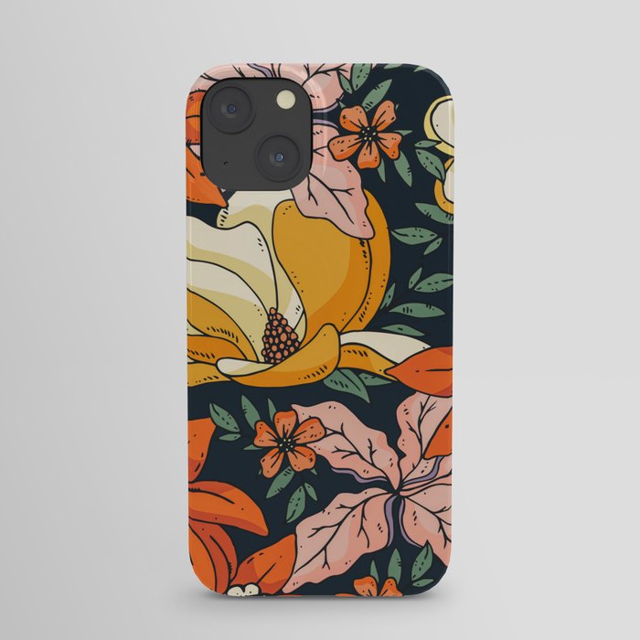 Night Forest, Colorful Dark Eclectic Floral Nature Botanical Jungle Floral Bohemian Illustration iPhone Case