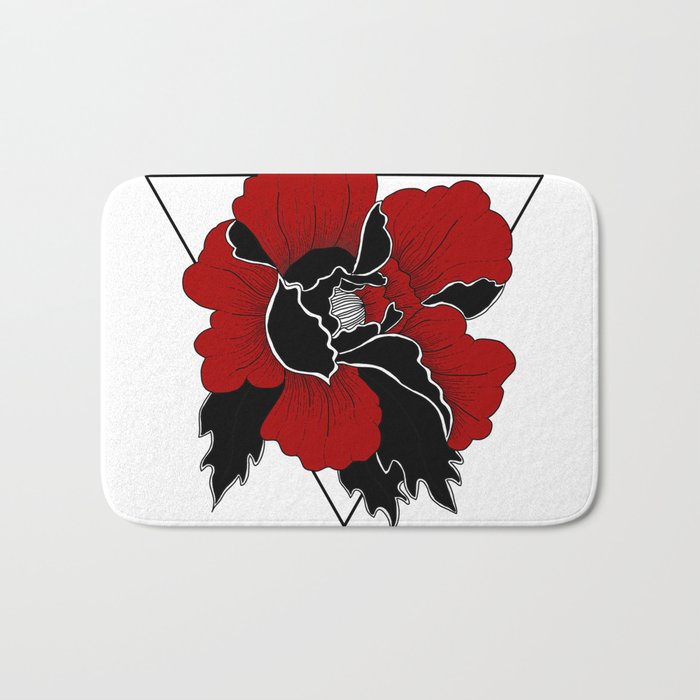 Graphic Black and Red Peony Bath Mat