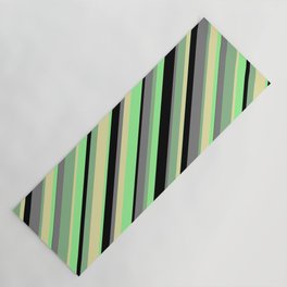 [ Thumbnail: Eye-catching Dark Sea Green, Pale Goldenrod, Green, Black, and Gray Colored Stripes Pattern Yoga Mat ]
