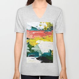 Venice Beach: A vibrant abstract painting in Neon Green, pink, and white by Alyssa Hamilton Art  V Neck T Shirt