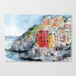Cinque Terre Watercolor Canvas Print