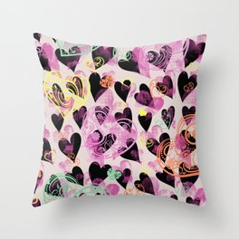 Colorful Heart Doodled Valentines Day Anniversary Pattern Throw Pillow