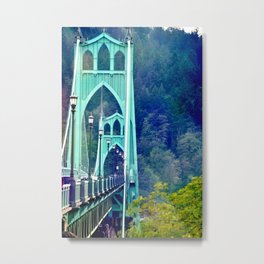 ST. JOHN'S BRIDGE Metal Print | Gothic, Digital Manipulation, Vintage, Arches, Color, Retro, Steelbridge, Landmark, Oregon, Pdxbridge 