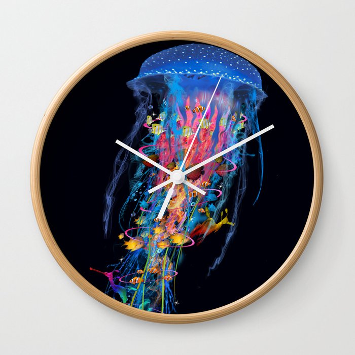 Electric Blue Jellyfish World Wall Clock