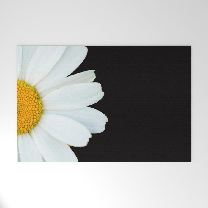 Hello Daisy - White Flower Black Background #decor #society6 #buyart Welcome Mat