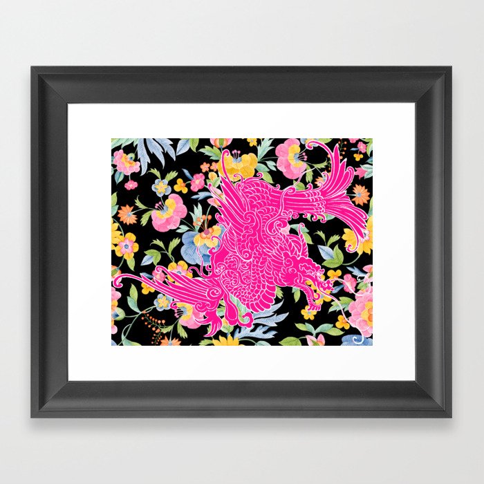Fierce Asian Dragon Pink Framed Art Print