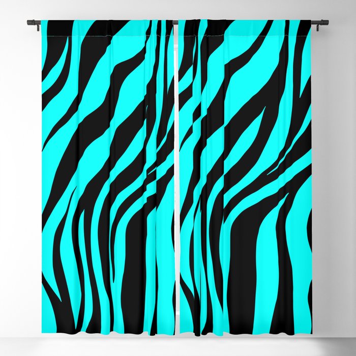Bright Aqua Blue and Black African Safari Animal Zebra Fur Striped Skin Blackout Curtain