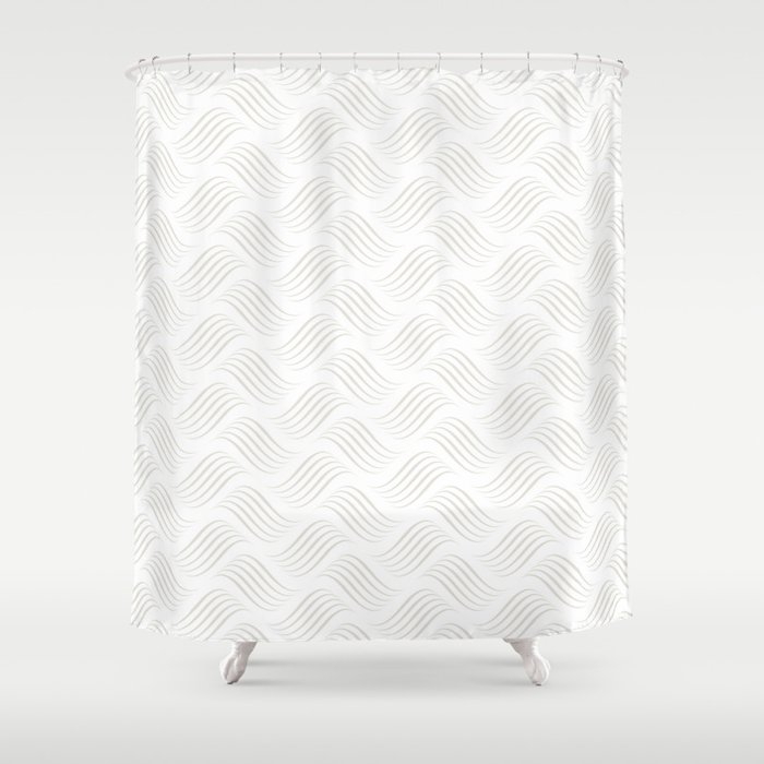 Tan and White Wavy Tessellation Line Pattern - 2022 Color of the Year Gilded Linen 6002-1A Shower Curtain