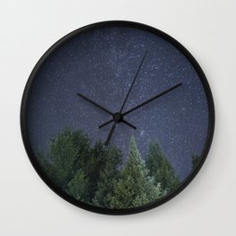 Pine trees with the northern michigan night sky Wall Clock
